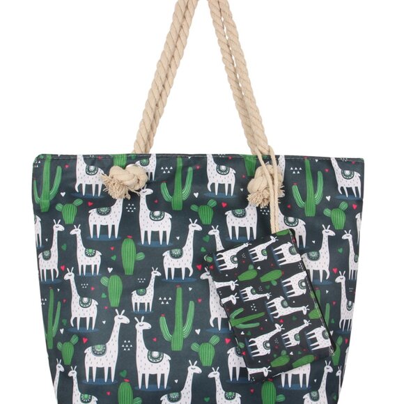 Llama / Cactus / Heart Tote & Zip Pouch/Wallet - Navy/ White/Green - NWT - Picture 8 of 10